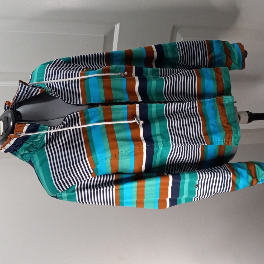 Striped Jacket, Draw String Collar W/ Snap Up Sle… - image 2